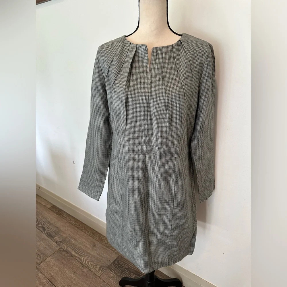 Johnnie O women’s silk  wool retro plaid dress workwear grey SZ XL